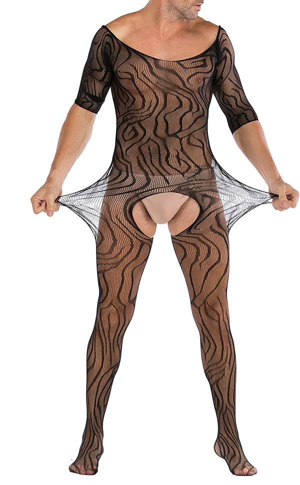 Men's Mesh Pattern Bodystocking Open Crotch