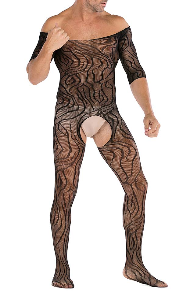 Men's Mesh Pattern Bodystocking Open Crotch