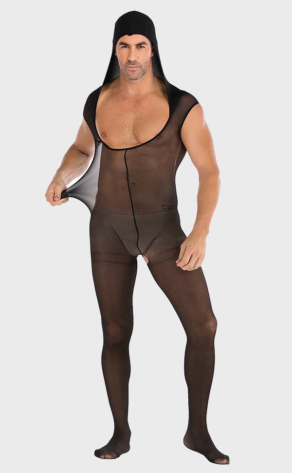 Men’s Sheer Hooded Bodystockings Open Crotch