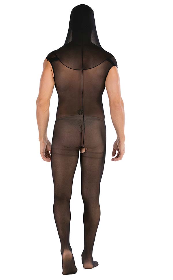 Men’s Sheer Hooded Bodystockings Open Crotch