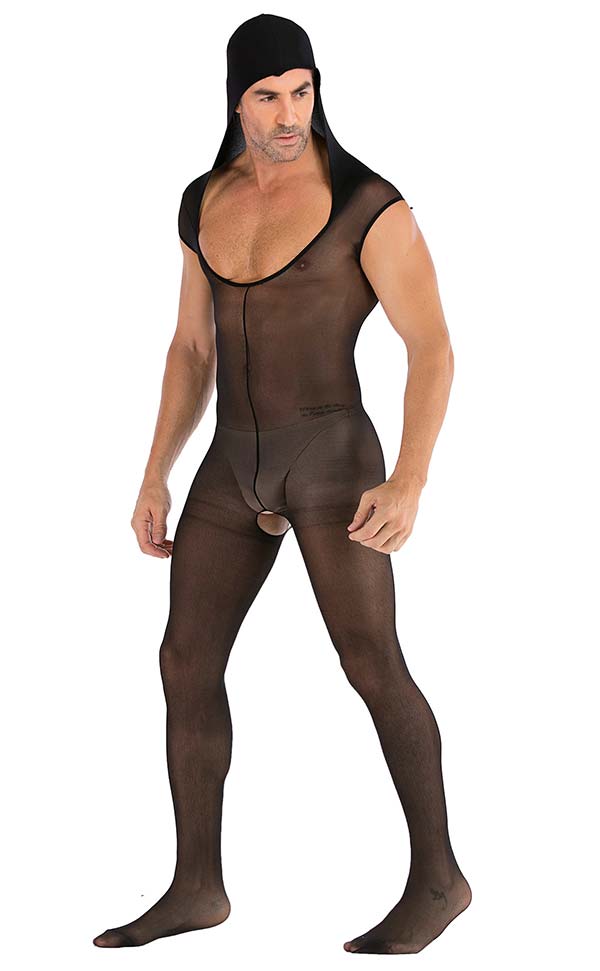 Men’s Sheer Hooded Bodystockings Open Crotch