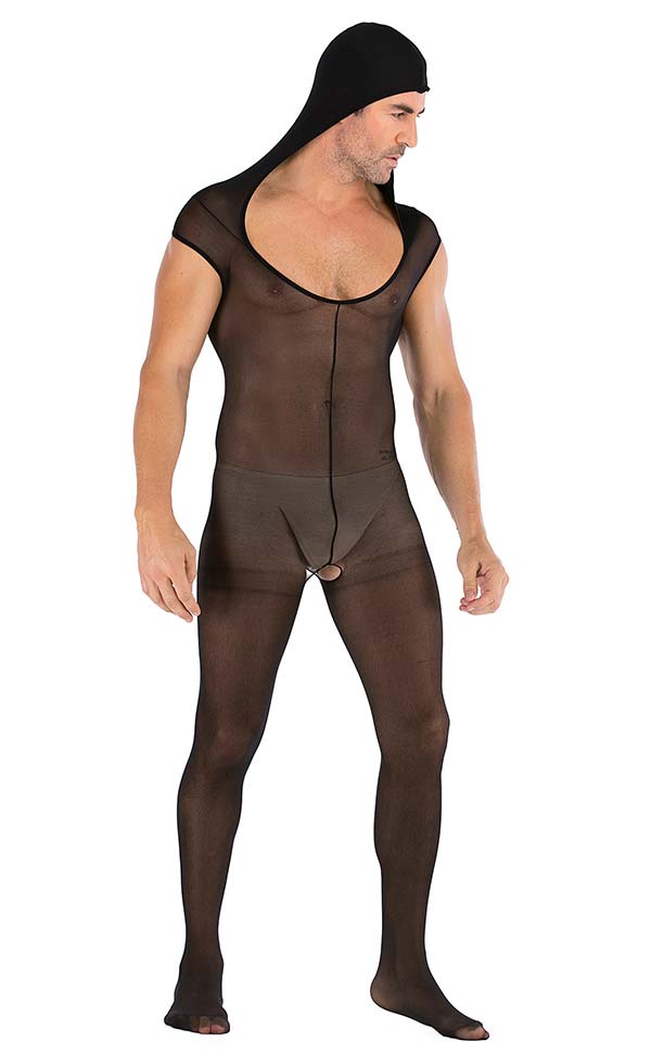 Men’s Sheer Hooded Bodystockings Open Crotch