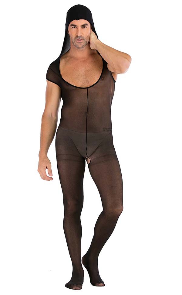 Men’s Sheer Hooded Bodystockings Open Crotch