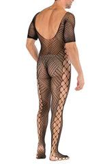 Men’s Sexy Mesh Short Sleeve Striped Body Stocking