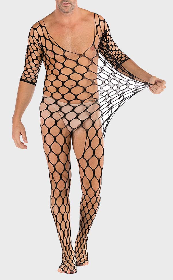 Men’s Hole Net Crotchless Short Sleeve Body Stocking