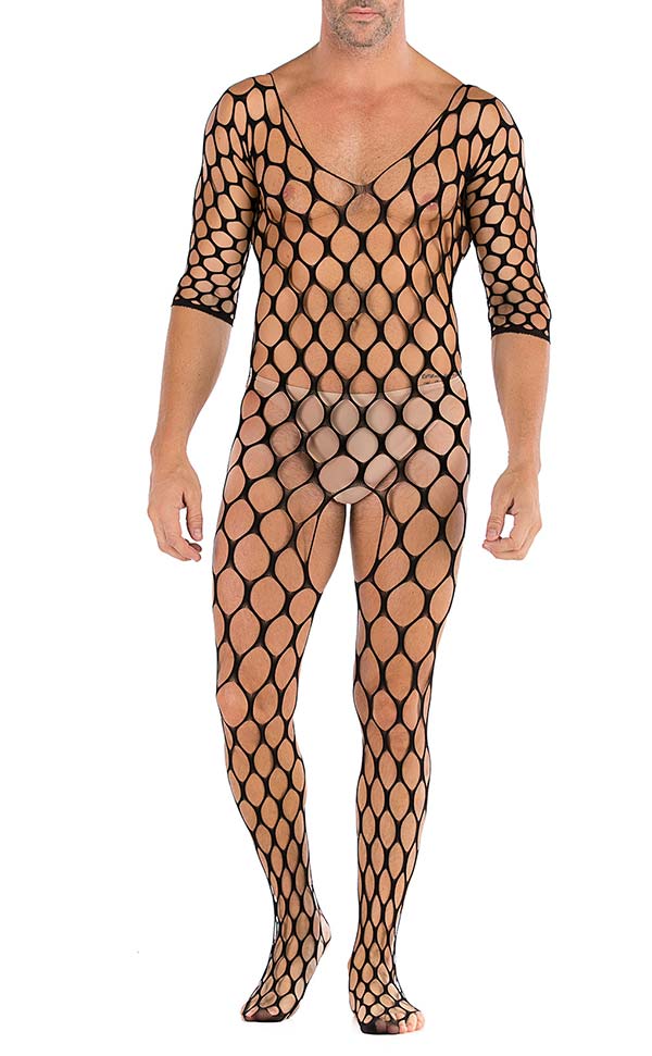 Men’s Hole Net Crotchless Short Sleeve Body Stocking