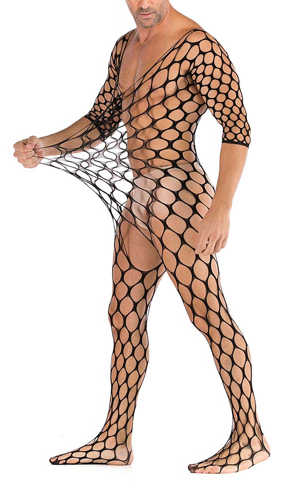 Men’s Hole Net Crotchless Short Sleeve Body Stocking