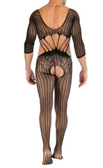 Men’s Black Mesh Pattern Lace Bodystocking