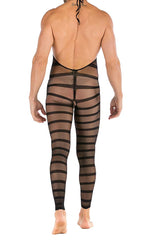 Men’s Halter Neck Striped Bodystocking Open Crotch