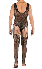 Men’s Mesh Lace Suspender Bodystocking Sleeveless