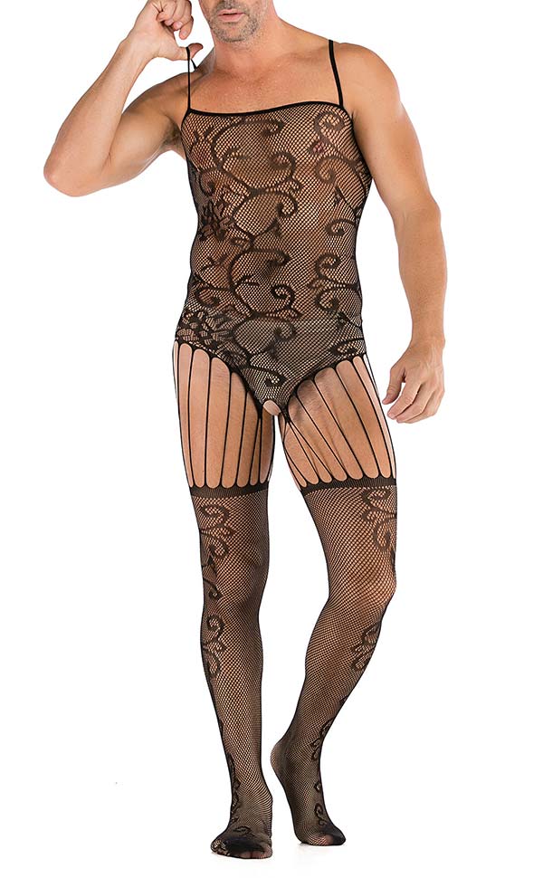 Men’s Fishnet Sling Suspender Bodystocking Open Crotch