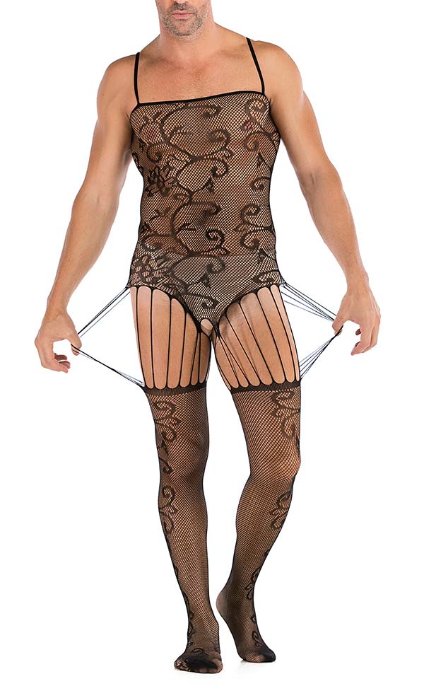 Men’s Fishnet Sling Suspender Bodystocking Open Crotch