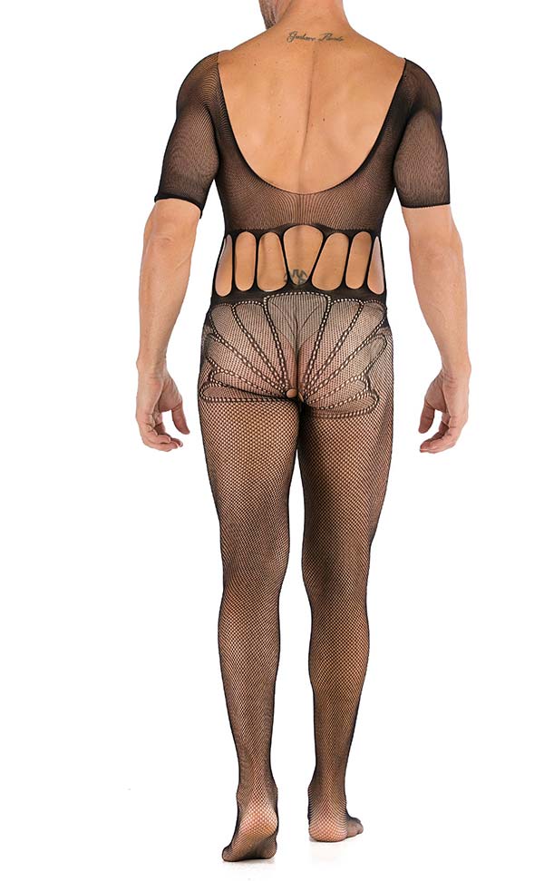 Men's Mesh Short Sleeve Crotchless Bodystocking