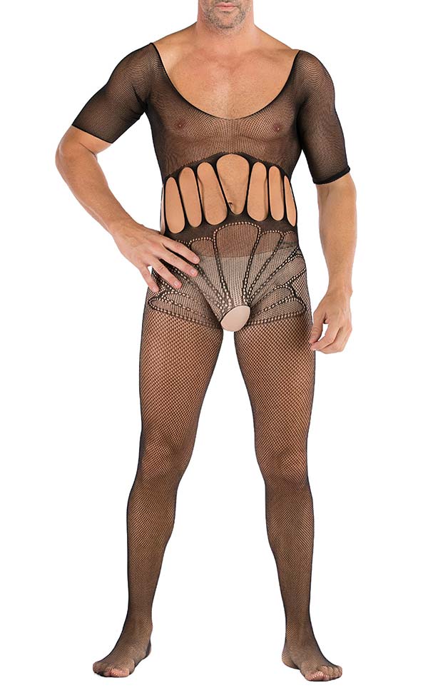 Men's Mesh Short Sleeve Crotchless Bodystocking