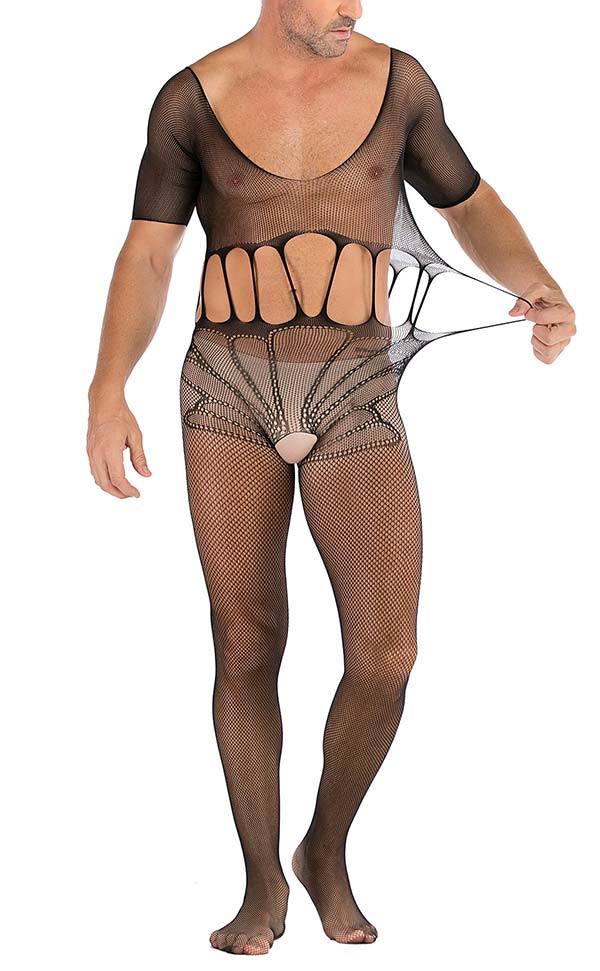 Men's Mesh Short Sleeve Crotchless Bodystocking