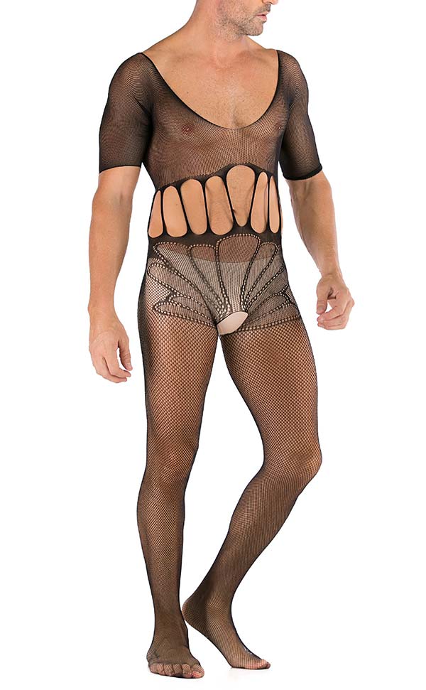 Men's Mesh Short Sleeve Crotchless Bodystocking