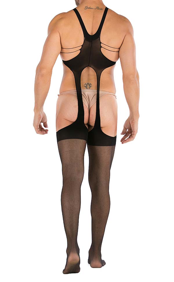 Men’s Ultra-Thin Black Suspender Bodystocking