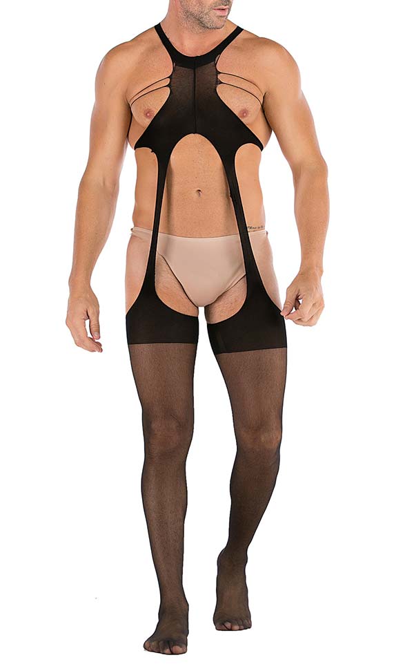 Men’s Ultra-Thin Black Suspender Bodystocking