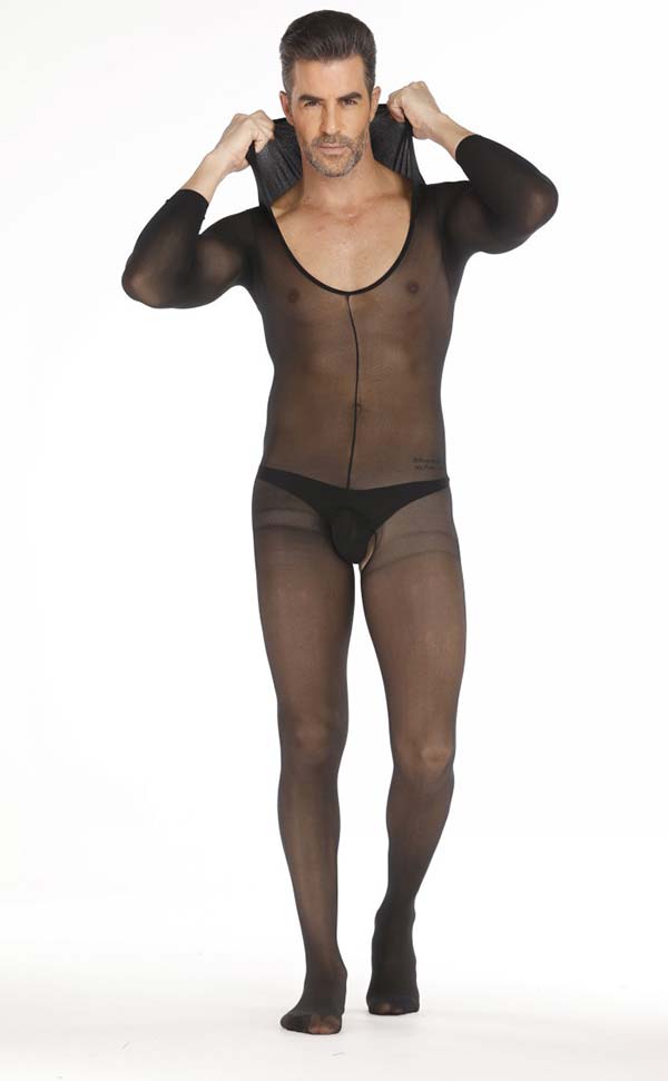 Men’s Hooded Long Sleeve Bodystocking Open Crotch