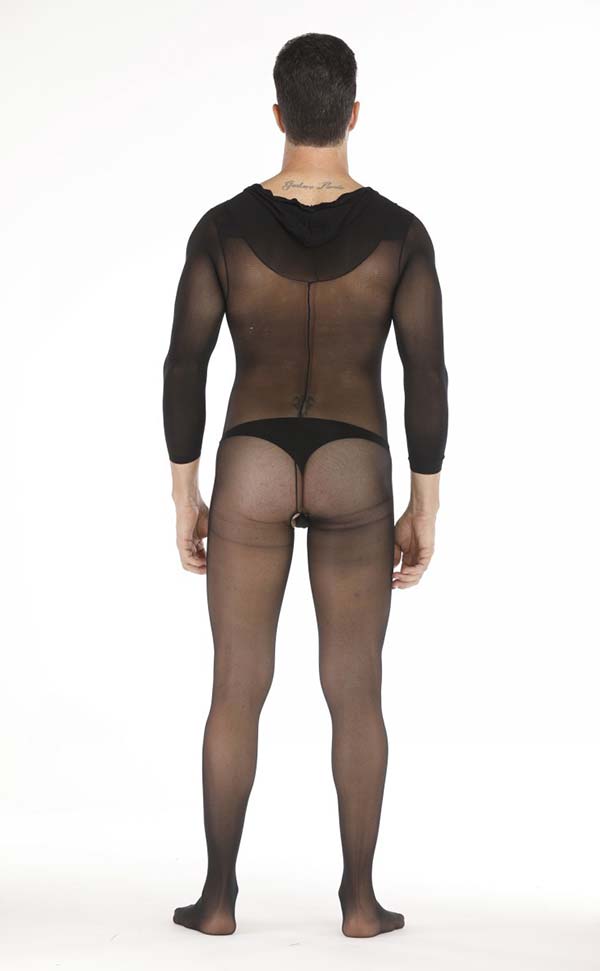 Men’s Hooded Long Sleeve Bodystocking Open Crotch