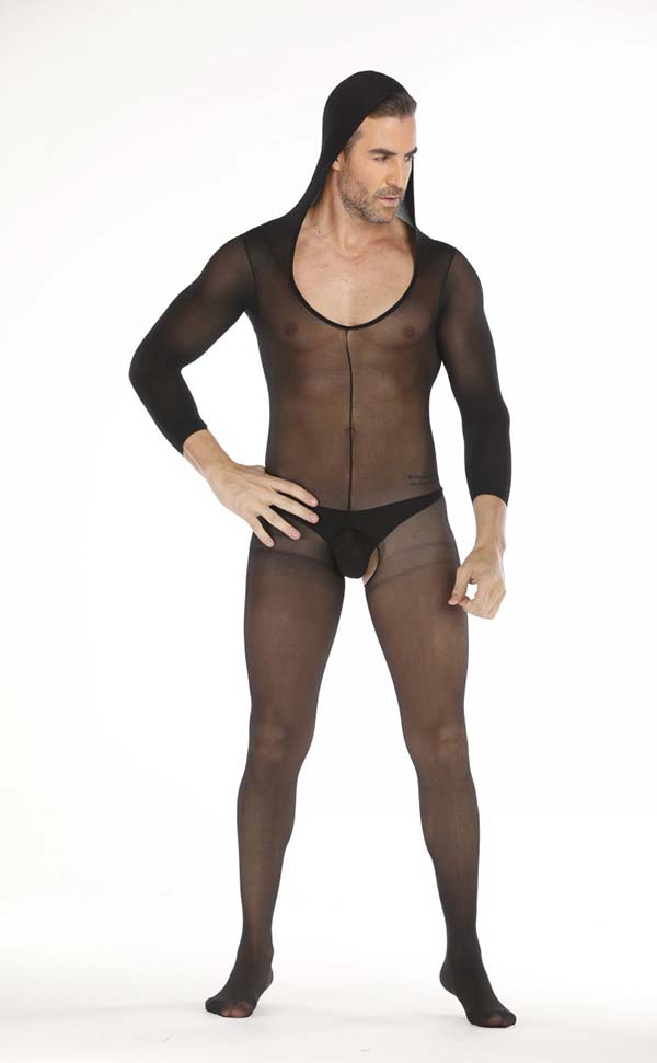 Men’s Hooded Long Sleeve Bodystocking Open Crotch