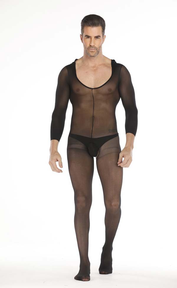 Men’s Hooded Long Sleeve Bodystocking Open Crotch