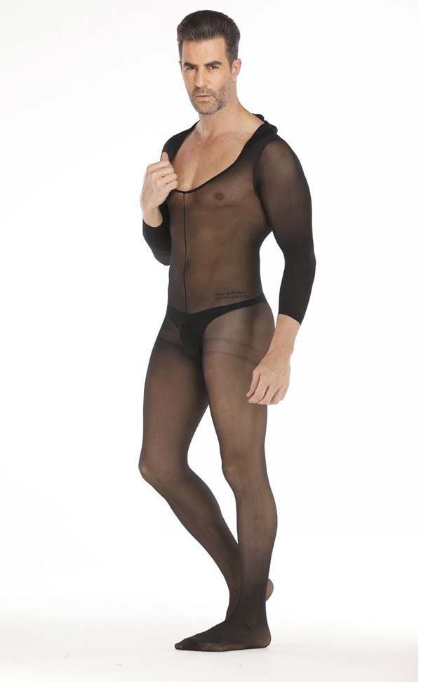 Men’s Hooded Long Sleeve Bodystocking Open Crotch