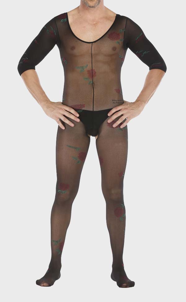 Men’s Sheer Floral Crothless Bodystocking