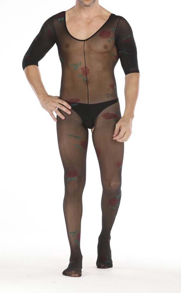 Men’s Sheer Floral Crothless Bodystocking