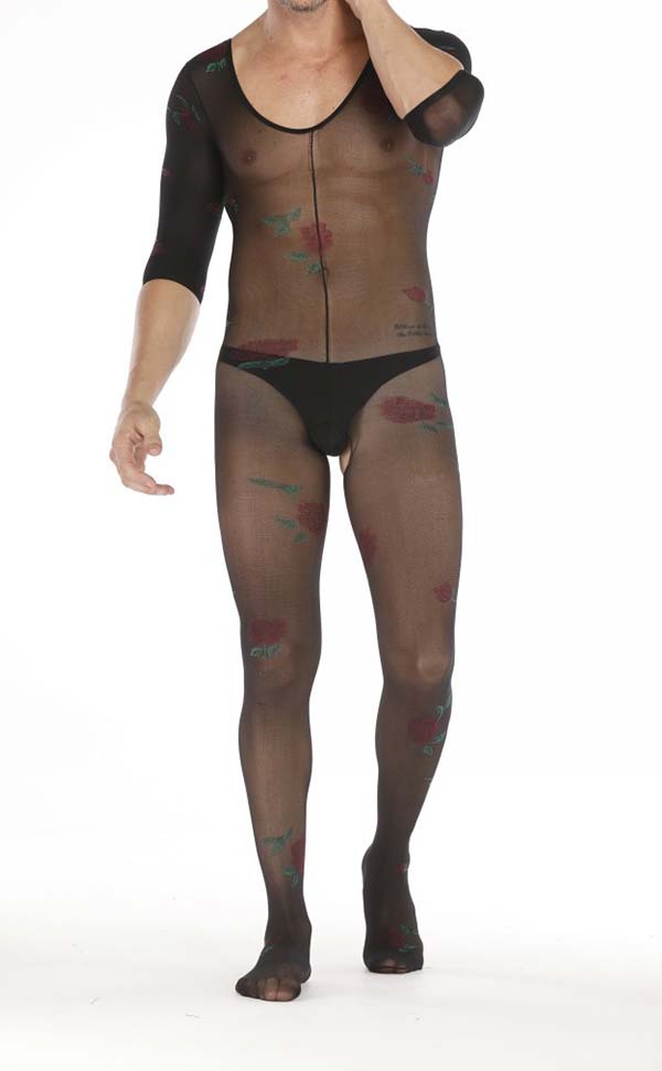 Men’s Sheer Floral Crothless Bodystocking