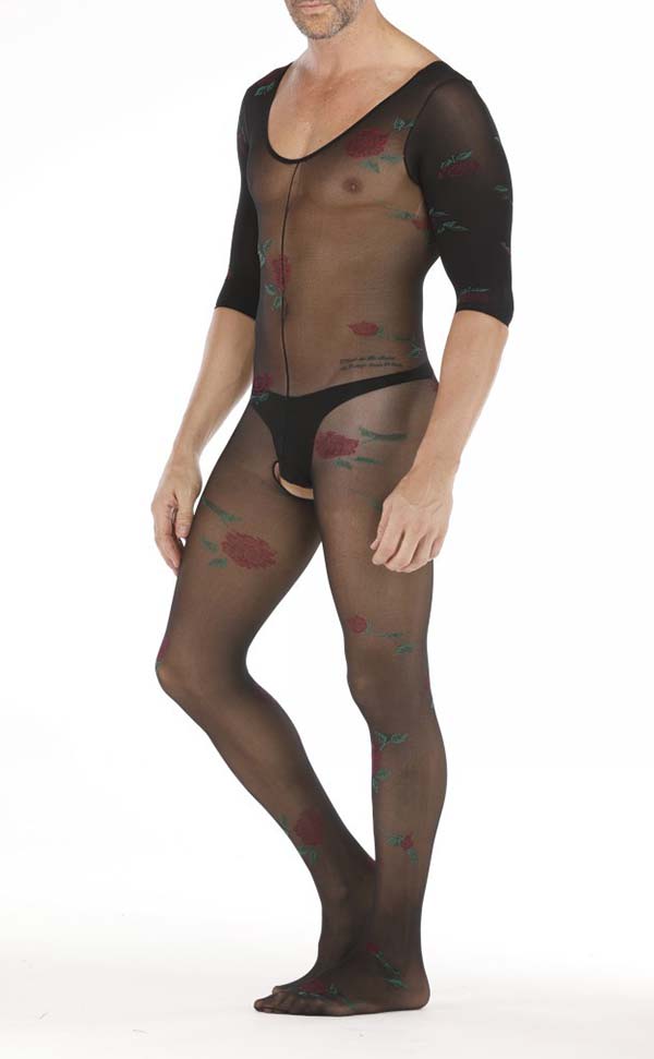 Men’s Sheer Floral Crothless Bodystocking