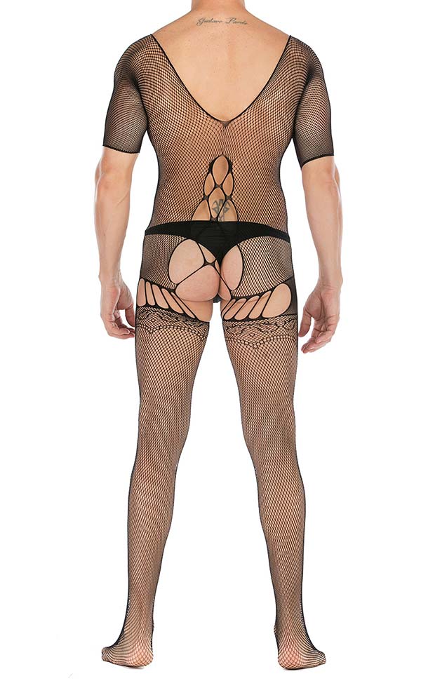 Men's Sexy Deep V Fishnet Body Stocking Open Crotch