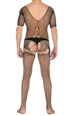 Men's Sexy Deep V Fishnet Body Stocking Open Crotch