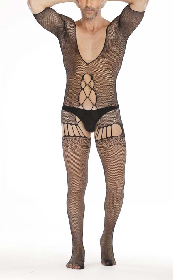 Men's Sexy Deep V Fishnet Body Stocking Open Crotch