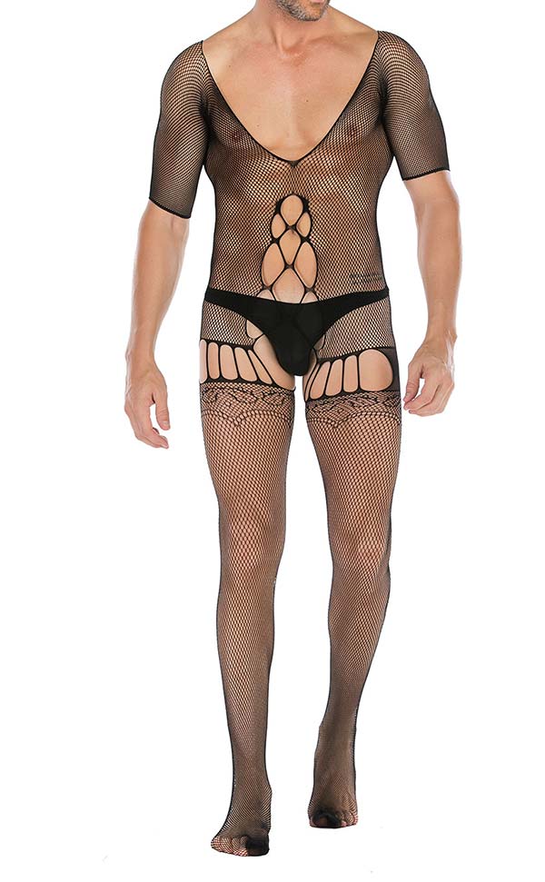 Men's Sexy Deep V Fishnet Body Stocking Open Crotch