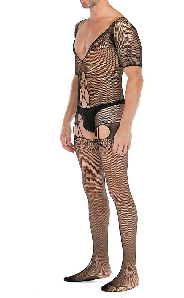 Men's Sexy Deep V Fishnet Body Stocking Open Crotch