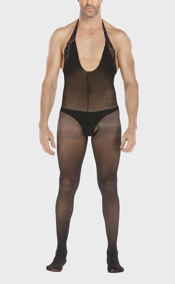 Men’s Black Halter Neck Crotchless Bodystocking