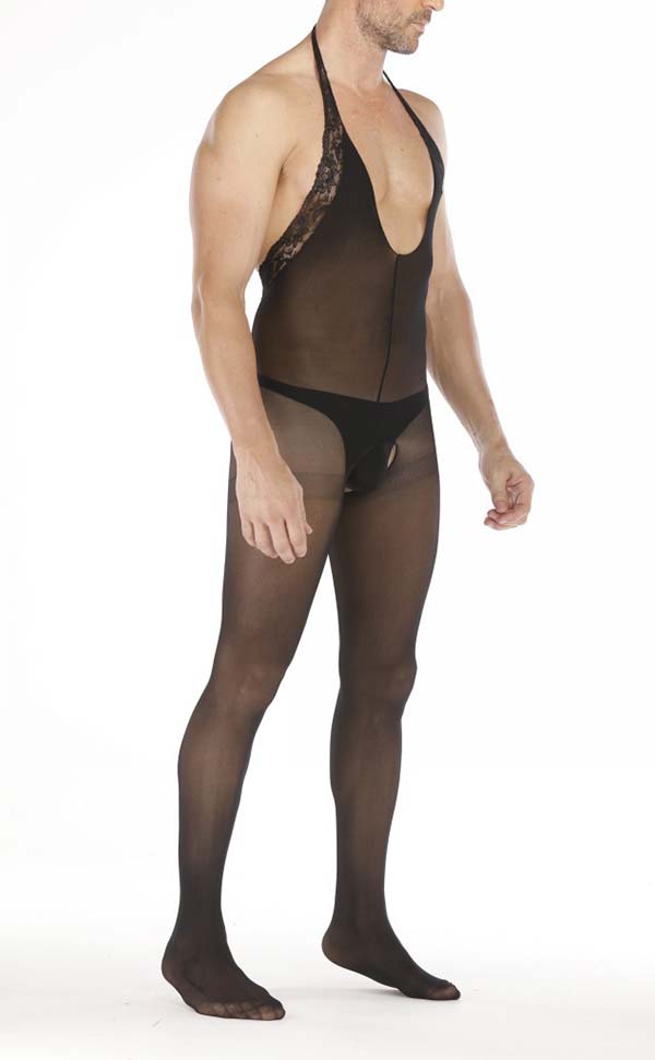 Men’s Black Halter Neck Crotchless Bodystocking