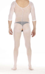 Men's White Scoop Neck Bodystocking Open Crotch