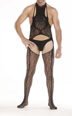 Men's Black Halter Neck Crotchless Bodystocking