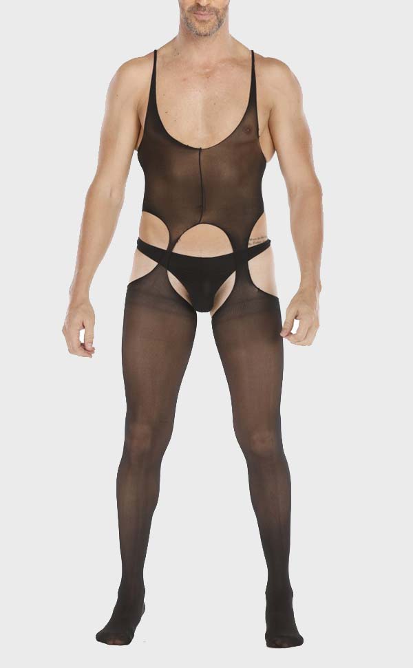 Men’s Black Sheer Suspender Bodystocking