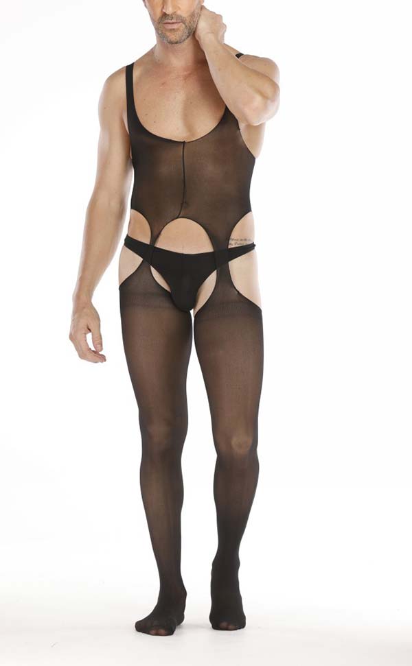 Men’s Black Sheer Suspender Bodystocking