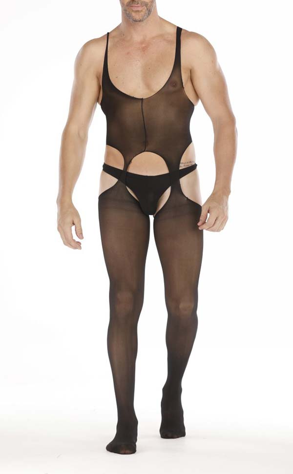 Men’s Black Sheer Suspender Bodystocking