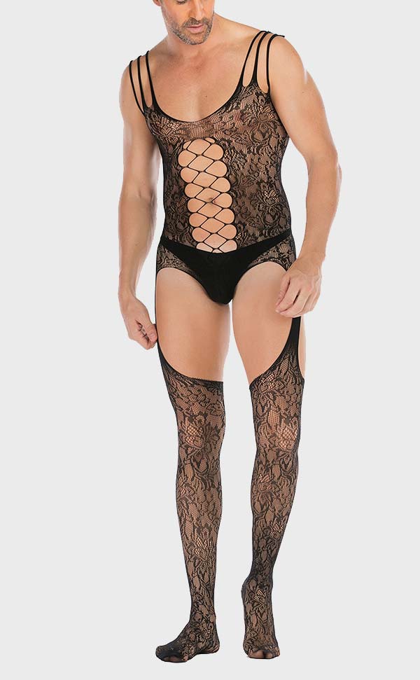 Men's Fishnet Fancy Sling Suspender Bodystocking