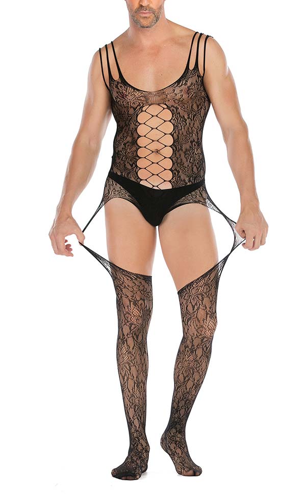 Men's Fishnet Fancy Sling Suspender Bodystocking