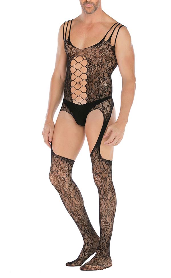 Men's Fishnet Fancy Sling Suspender Bodystocking