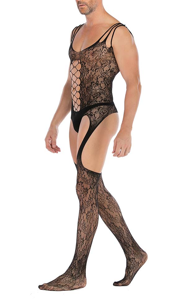 Men's Fishnet Fancy Sling Suspender Bodystocking