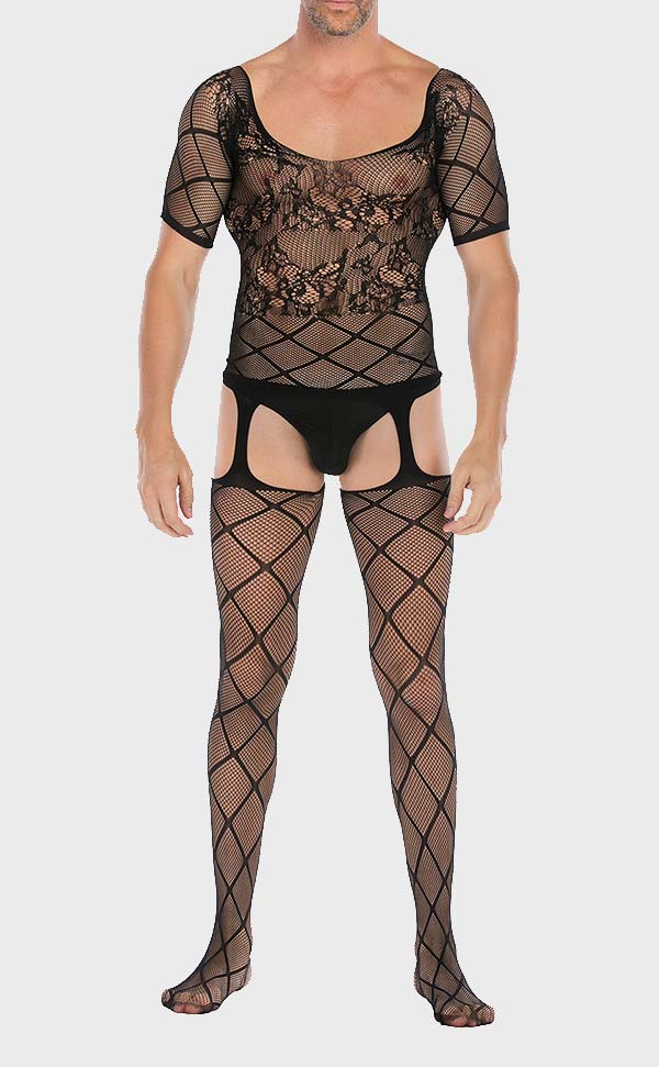 Men's Criss-Cross Fishnet Suspender Bodystocking