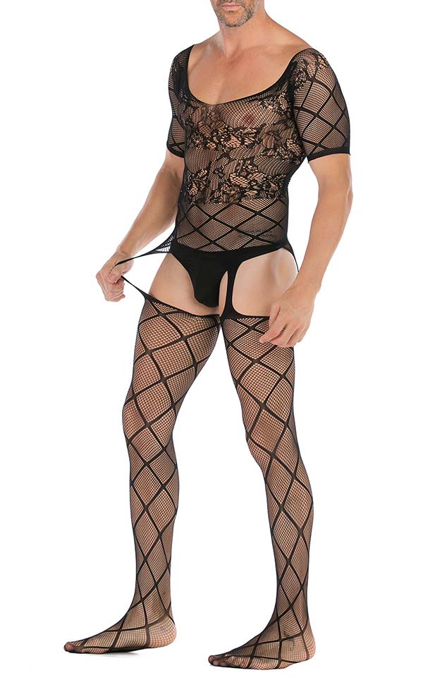 Men's Criss-Cross Fishnet Suspender Bodystocking