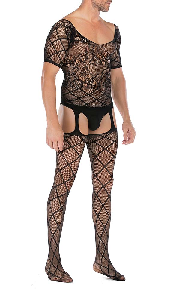 Men's Criss-Cross Fishnet Suspender Bodystocking